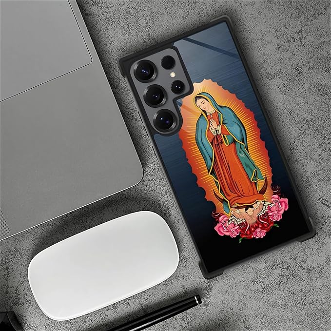 for Samsung Galaxy S25 Ultra Case,Graphic Design for Girl Boy Soft Silicone Hard Acrylic Shock Protection Designed for Samsung Galaxy S25 Ultra Red Virgen Guadalupe Pattern