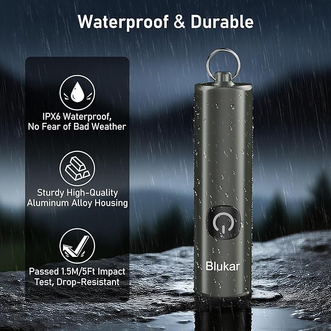 Blukar Rechargeable EDC Flashlight, Mini Keychain Flash Light with 3 Lighting Modes, Memory Function, Waterproof, Compact and Portable Pocket Light for Everyday Carry, Emergency,Camping-Gray