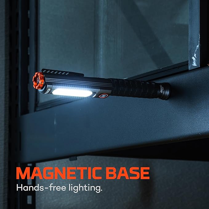 NEBO Big Larry 3 Work Light | USB-C Rechargeable, 600 Lumens, 7 Light Modes, Magnetic COB Task Lamp & LED Flashlight, Steel Pocket Clip, Hands-Free Use, Water Resistant