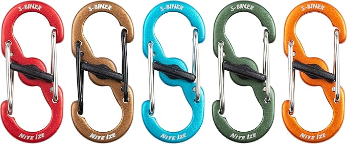 Nite Ize S-Biner MicroLock Aluminum, Locking Keychain Carabiner, 5 Pack, Assorted Colors