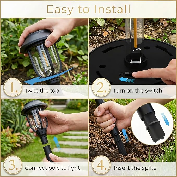Solar Pathway Lights Outdoor 8 Pack, Warm White Solar Path Lights, Waterproof Energy Efficient Landscape Decorative Lights Auto On/Off, Solar Garden Lights for Yard Walkway Driveway Patio