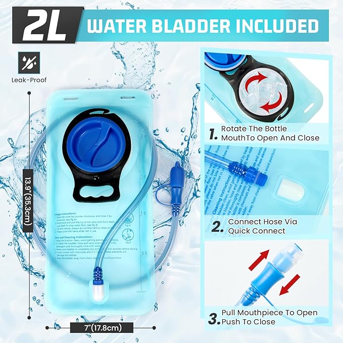 RAINSMORE Hydration Vest with 2L Water Bladder Lightweight Reflective Chest Pack for Cycling Hiking Adjustable Shoulder Strap for Men Women