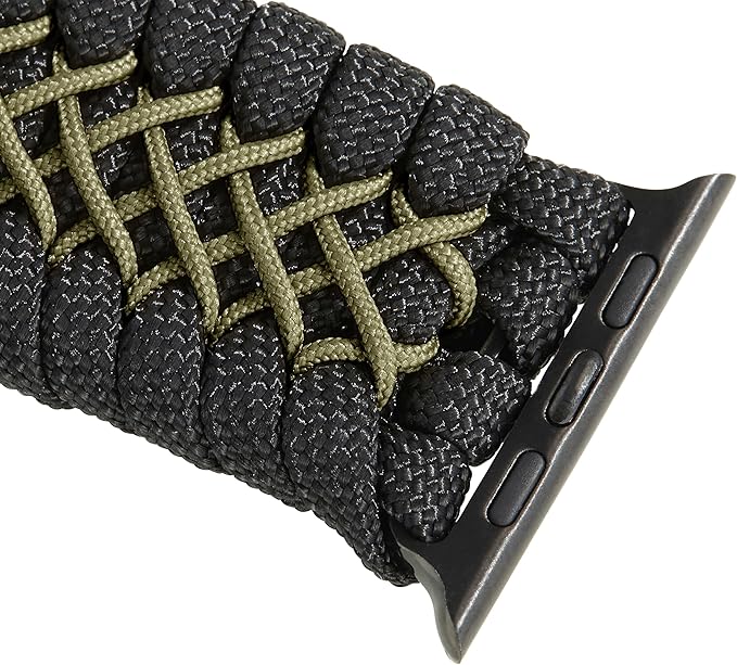 Savior Survival Gear Paracord Watch Band, Compatible with Apple Watch Band 49mm 46mm 45mm 44mm 42mm - iWatch Band Series Ultra 10 9 8 7 6 5 4 3 2 1 SE – Adjustable strap for men (Black - Green, Large)
