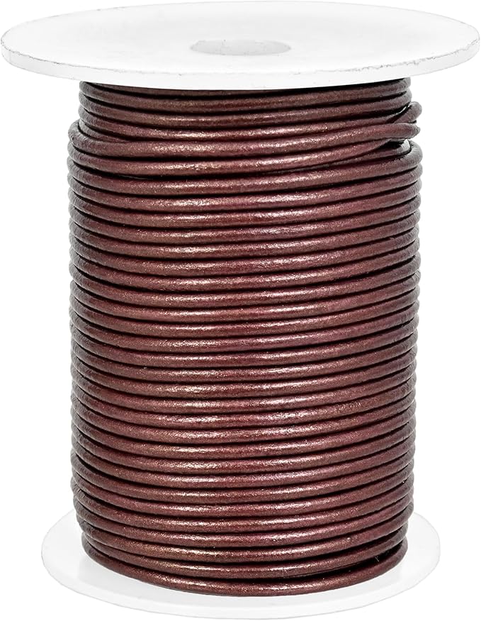 GENIQUE Real/Genuine Round Leather String Cord for Necklace, Bracelets, Jewellery, Braiding (1.5mm, Maroon Metallic)