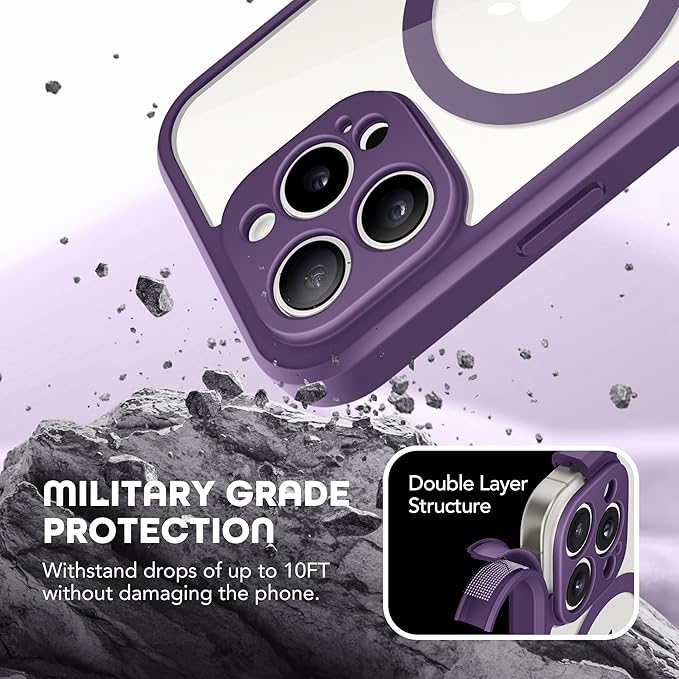 TIESZEN for iPhone 15 Pro Case, Compatible with MagSafe, Built-in Privacy Screen Protector and Camera Protection, Anti Spy Full Body Dustproof Shockproof Hard Phone Case 6.1", Deep Purple