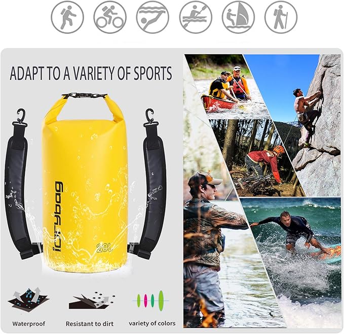 IDRYBAG Dry Bag for Kayaking Waterproof 2L/5L/10L/15L/20L, Small Dry Sack Waterproof Bag for Boating