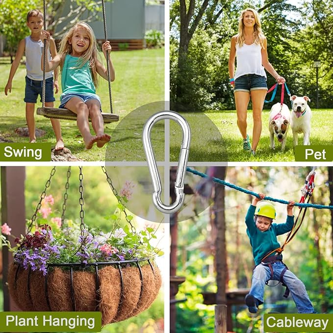 Carabiner Clip, 10PCS 2.36 Inch Stainless Steel Keychain Carabiner. Small Carabiner Clips, Spring Snap Hook, Locking Carabiners Clips for Plant Hanging, Outdoor Camping. 270 lbs.