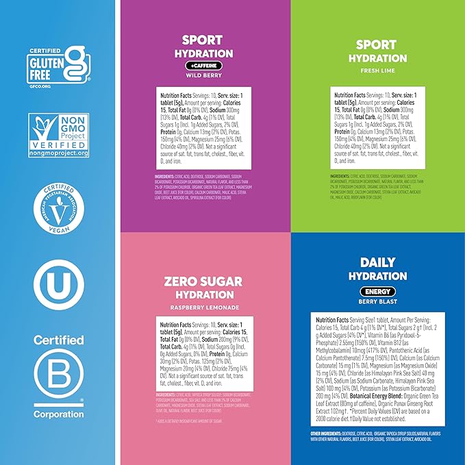 Nuun Hydration Electrolyte Tablets - Sodium, Potassium, Chloride, Calcium, Magnesium, 1g & 0g Sugar Drink Mix Vegan,Gluten Free, Non-GMO Complete Pack, Mixed Flavors,40 Count(Pack of 2)