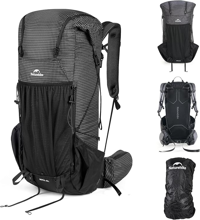 Naturehike 45L Rock 2.0 Upgraded Internal Frame Hiking Backpack for Outdoor Camping Travel Backpacking, Ultralight Backpack for Adults(Black/M/45L)