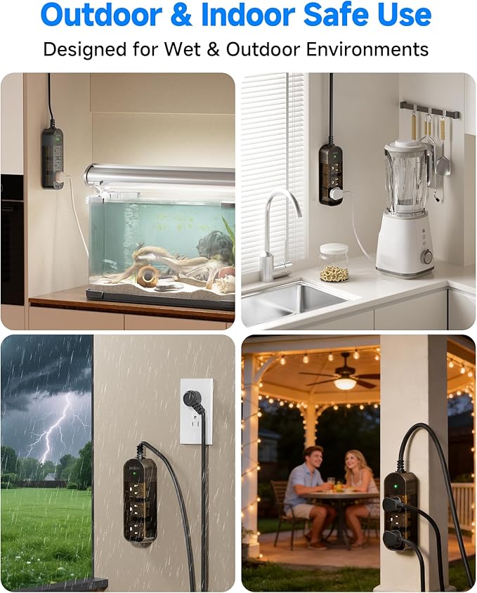 Outdoor Power Strip, 3 AC Outlets, 5 FT, 1625W/13A High-Power Single-Device Use, with Anti-Electric Shock & IPX6 Waterproof, Ideal for Backyard, Patio, Garage, Kitchen, Workshop, Camping, RV