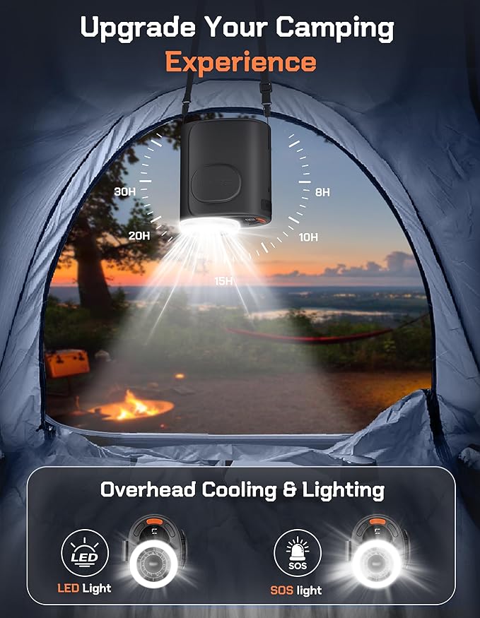 POKISEED Rugged Portable Fan, 10000mAh Rechargeable Battery, 40H Runtime, 5-Speed Turbo Cooling, Hands-Free Multi-Position Design for Construction, Jobsite, Warehouse, Farm, Camping (Creamy Yellow)