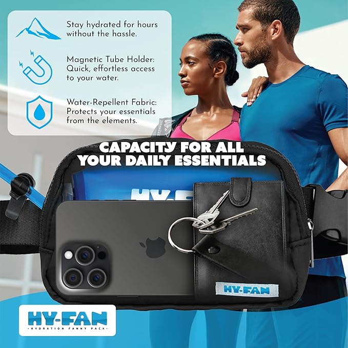 HY-FAN Hydration Cross Body with Bladder, 17oz BPA-Free, Hands-Free Design, Secure Pockets, Ideal for Athletic Outdoor Activities, Travel and More - Blue