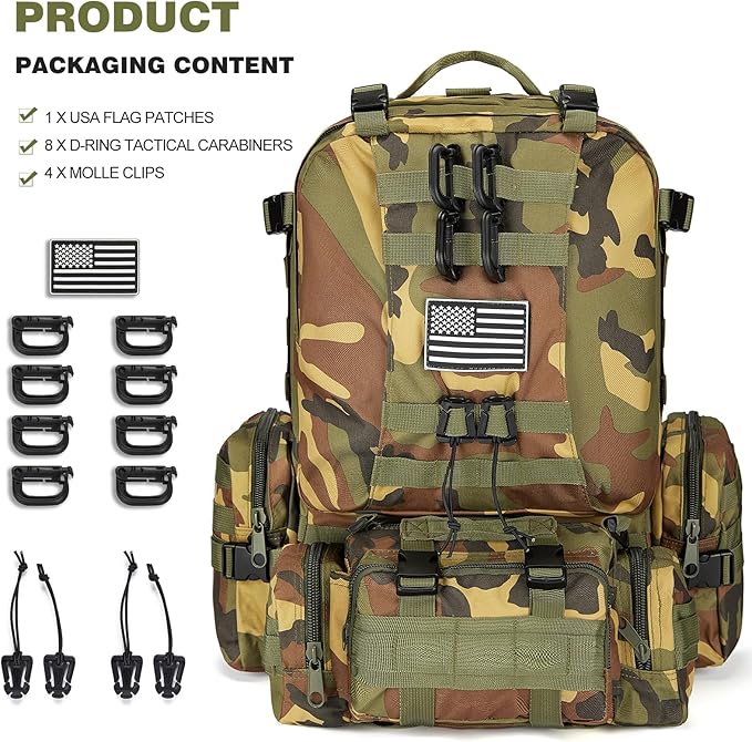Large Military Tactical Backpack for Men, 40-50L Backpacks for Women, Bug out Bag Army 3 Days Assault Pack Bags Rucksack with Molle System