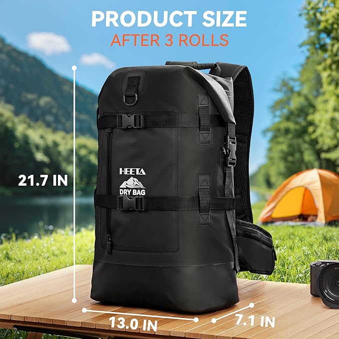 HEETA Dry Bags Waterproof Backpack 40L for Men & Women, Roll Top Heavy Duty Cushioned Hiking Backpack for Kayaking Boating Paddle Boarding Fishing Travel Camping Beach Vacation Cruise Ship Essentials
