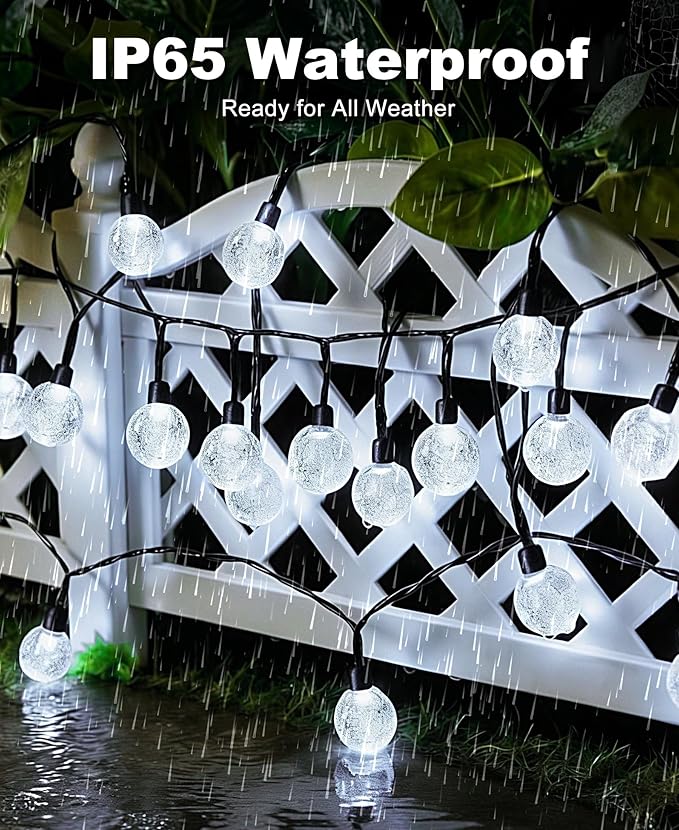 btfarm 4 Pack Solar String Lights Outdoor Waterproof, Each 49 FT 50 LED Solar Powered Patio Light, 8 Lighting Modes Crystal Globe Decoration for Garden Yard Porch Fence Party, Cool White