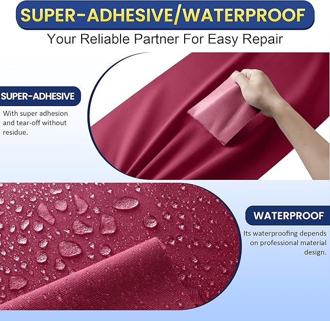 Self-Adhesive Canvas Repair Tape, 16" x 40" Waterproof Canvas Repair Patch, Fabric Patch Repairs Kit for Furniture, Tents, Sunbrellas, Boat Covers Awnings, Couches, Clothes, Bags Burgundy