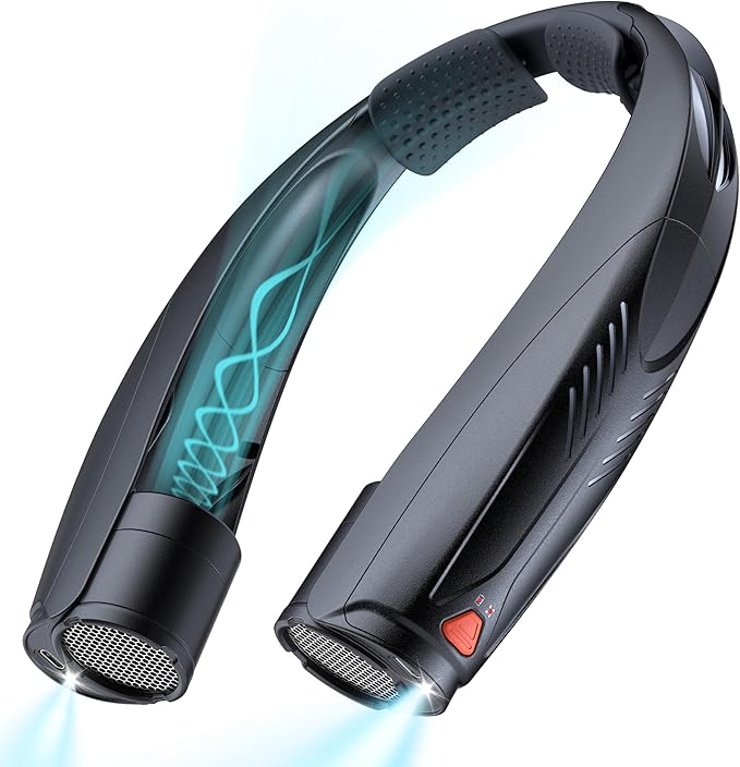 Portable Neck Fan, 6000mAh Rechargeable Personal Fan with 6 Speeds, Up to 20 Hours Runtime, 360° Cooling Wearable Fan with LED Light, Hands-Free Fan for Travel Camping Outdoor