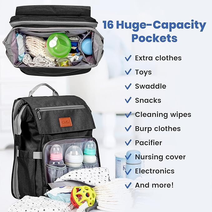 PILLANI Baby Diaper Bag Backpack - Baby Bags for Girls & Boys, Large Waterproof Diaper Backpack - Baby Shower Gifts & Registry Must Haves - Travel Diaper Bags with Changing Pad - Stuff for Newborn