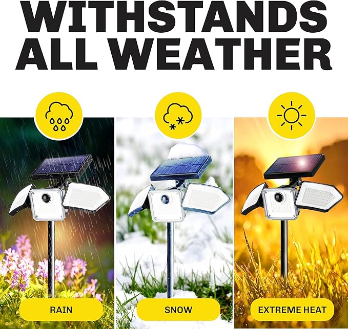 Bionic Flood Light 2 Pk Solar Lights Outdoor Waterproof, Ultra Bright 89 LEDs, 3 Heads Wide Angle Motion Sensor Outdoor Lights for Security, Wall, House, Spot Light, IP65 Waterproof – Stakes Included