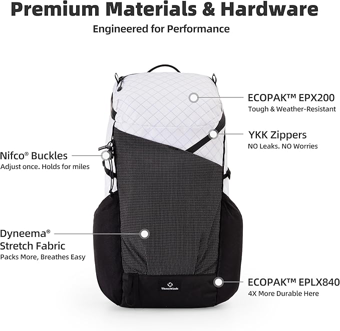 Thous Winds Ultralight Backpack, 20+5L Waterproof Hiking Daypack, EPX200 Fabric, 500g Lightweight Travel Backpack for Men Women Outdoor Camping Backpacking, Violet
