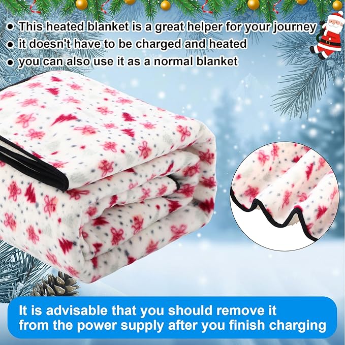 Riakrum 12V Car Heated Blanket for Cold with 2 or 3 Heating Levels 58 x 43 Emergency Winter Adjustable Temperature Electric Blanket Throw Gift Plugs in Car RV Truck SUV(Pink and White,Bell)