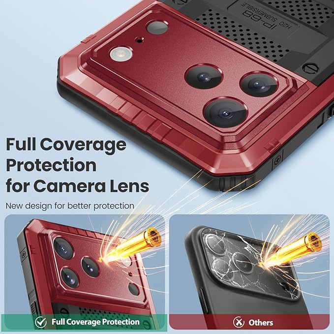 Mitywah Waterproof Case for iPhone 17 Pro, Rugged Metal Case with Built-in Screen Protector, Heavy Duty Full Body Shockproof Protective Cover 6.3 inch, Red