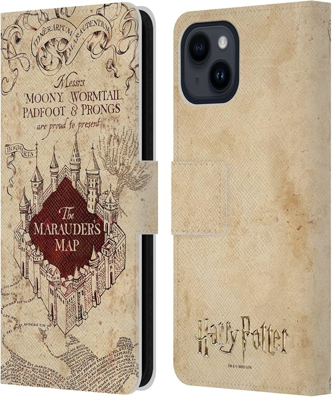 Head Case Designs Officially Licensed Harry Potter The Marauder's Map Prisoner of Azkaban II Leather Wallet Case Compatible with Apple iPhone 15