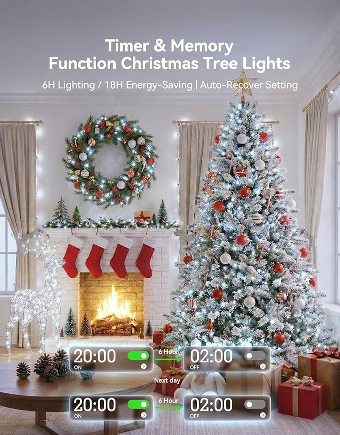 LitHome 164FT 500 LED String Lights Outdoor Indoor, 8 Modes Waterproof Christmas String Lights with Timer & Memory Function, Outdoor Christmas Lights Green Wire for Xmas Tree Party Garden, White