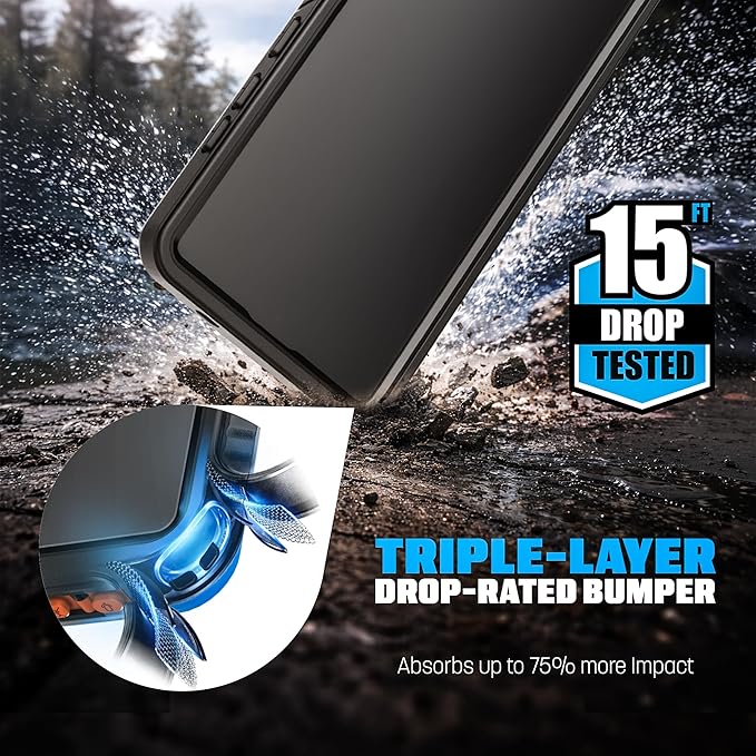 ENCASED Waterproof Case Designed for Samsung Galaxy S26 (IP68) Full Body Protective Phone Case with Screen Protector Built-in (Clear/Black)