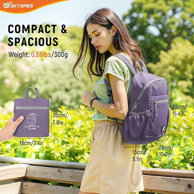 SKYSPER Anti Theft Hiking Backpack, 18L RFID Packable Travel Daypack, Lightweight Foldable Back Pack for Walking Daytrip