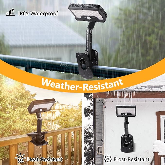 Clip on Solar Lights Outdoor with Motion Sensor, 360°Rotatable & Vertically Adjustable Solar Fence Lights with 92 LEDs (600 LM, 3000 K), IP65 Waterproof Security Light for Chain Link, Gutter, Camping