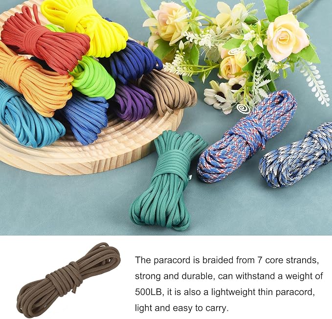550 Paracord Rope 10ft, 4mm Thin Paracord Nylon Cord 7-Strand Core [for Tent Camping Outdoor Gear] - Brown
