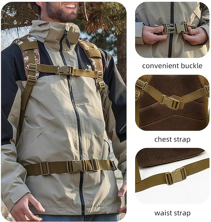 aiGear 50L Military Tactical Backpack 3 Days Assault Pack Large Day Backpack for Men Molle Army Bug Out Bag Waterproof Heavy Duty Hiking Trekking Rucksack - Khaki