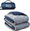 Waterproof Outdoor Blanket 62”X 51” Packable, Stadium Blankets for Camping with Sherpa Fleece Lining, Large Windproof Emergency Mat for Garss Picnic Hiking Road Trip, Machine Washable, Navy 300GSM