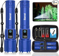 Rechargeable Tactical Flashlights 2000 High Lumens - 5000mAh Super Bright LED Powerful Flash Light, Waterproof Handheld USB C Flashlight for Home,Car,Camping,Emergencies,5 Modes,Zoomable (2, Blue)