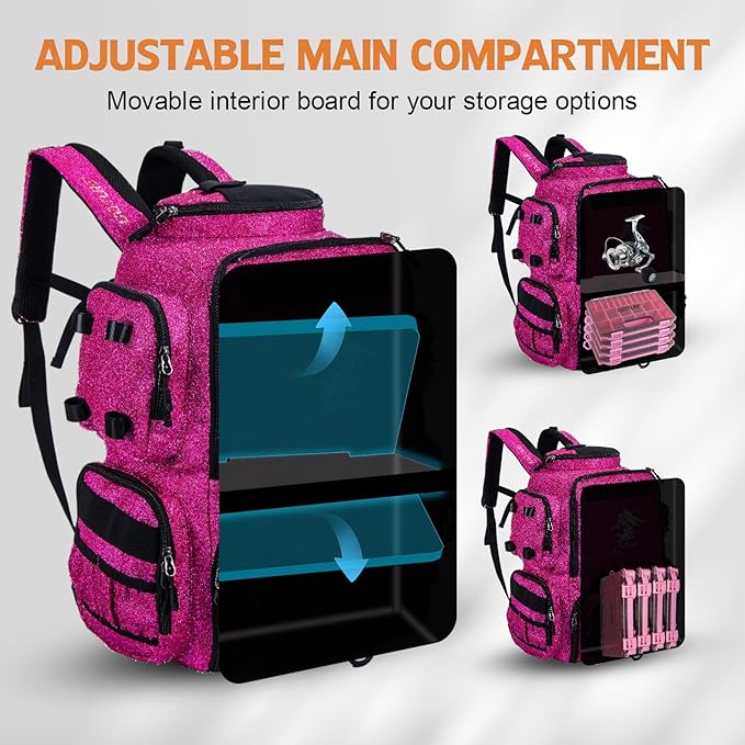 Goture Fishing Backpack, 58L 900D Water-Resistant Insulated Tackle Backpack with Cooler, Rod Holders, 8 Lure Pockets, Detachable Crossbody Bag, Gear Storage Large Fishing Bag for Camping Hiking