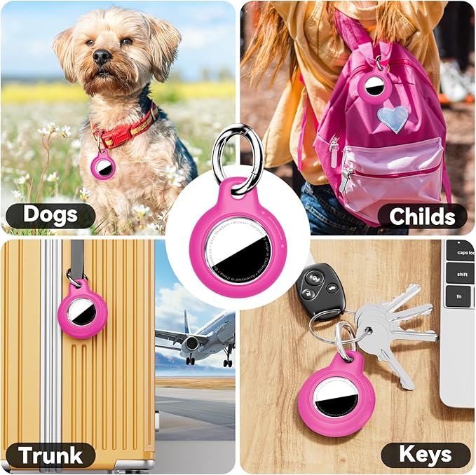 for Apple AirTag 2nd & 1st Gen, Waterproof Case for AirTag Holder Keychain,GPS Tracker Cover for Dog,Car Key,Luggage-B82-Rose Red+Purple+Blue+Green