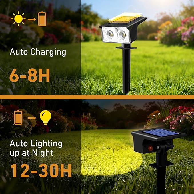 btfarm Solar Spot Lights Outdoor Waterproof, 8 Pack/3 Modes Motion Sensor Lights, Solar Powered Spotlights 2-in-1 Auto On/Off for Outside Pathway Yard Garden Landscape Lighting, Warm White