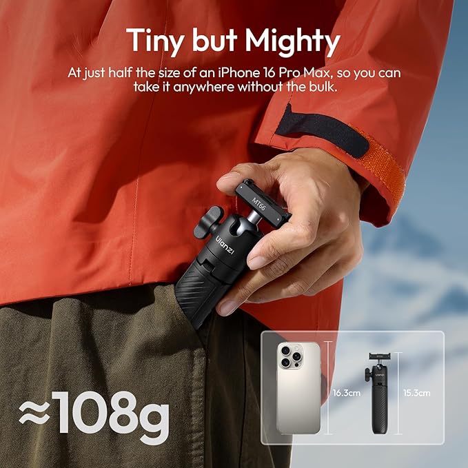 ULANZI MT66 Magnetic Mini Extension Rod Tripod for DJI Osmo Action 5 Pro/4/3/Osmo 360, with Backpack Strap Mount for Vlog Video Recording, Multi-Modes Backpack Clip/Selfie Stick/Handle Grip