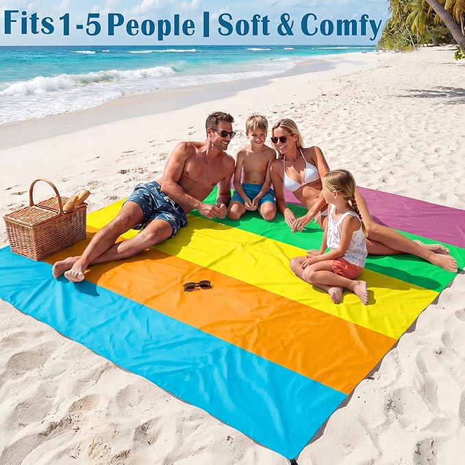 Famstar Beach Blanket Oversized Extra Large 78" X 81",Waterproof Sandproof Beach Blanket 1-7 Adults Lightweight Durable for Travel Camping Hiking Picnic
