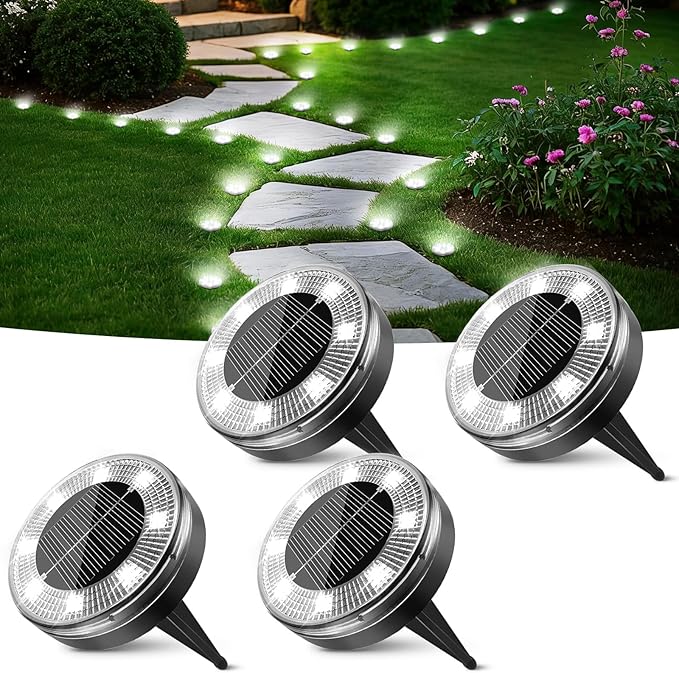 Peasur Mini Solar Ground Lights, 4 Pack Flat Solar Disc Lights Outdoor Waterproof, 2.3 Inch Small Solar Garden Lights Landscape Lighting for Outside Pathway Garden Yard Lawn Walkway,Cool White