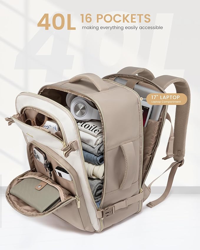 LOVEVOOK Travel Essentials Carry on Backpack 40L Travels Backpack for Women,Waterproof TSA Personal Item Travels Bag Airline Flight Approved,Large Carry on Luggage Laptop Backpack with Packing Cubes