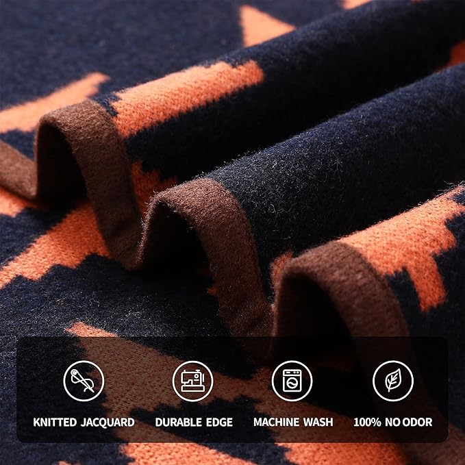ACUSHLA Merino Wool Blend Blanket - Soft Warm Thick Washable Bed Couch Outdoor Camp Travel Car Blanket Throw All Weather, Morocco Navy Blue 63"x51"