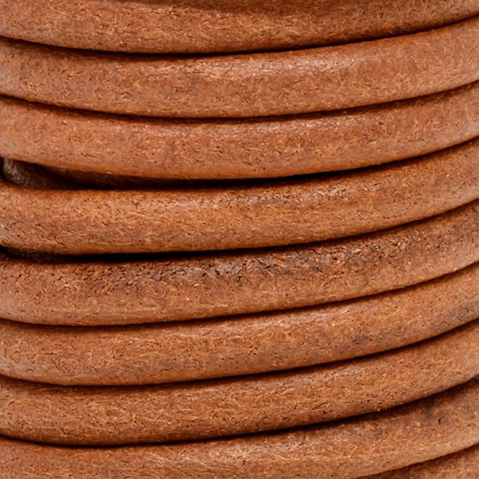 Mandala Crafts Round Cowhide Genuine Rust Leather Cord for Jewelry Making Kumihimo Leather Rope Spool - Rust 4.4 Yds 6mm Cording