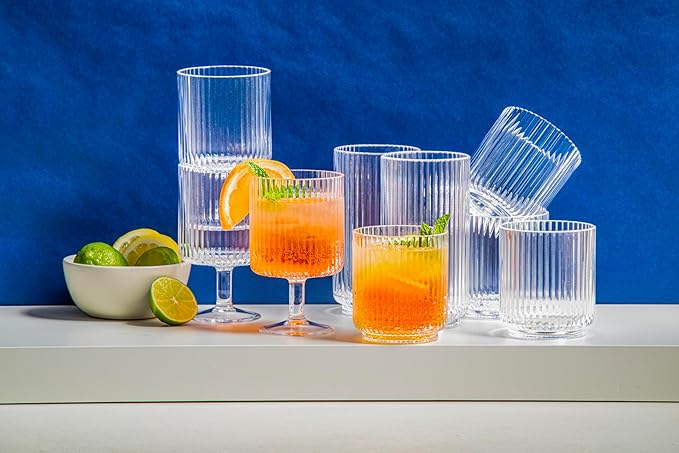 Abode Homewares Mesa 22 oz Durable Acrylic Jumbo Drinking Glasses, Shatter-Resistant and Dishwasher-Safe Indoor/Outdoor Drinkware, Ideal for Water, Iced Tea, Juice, and Cocktails - Clear - Set of 6