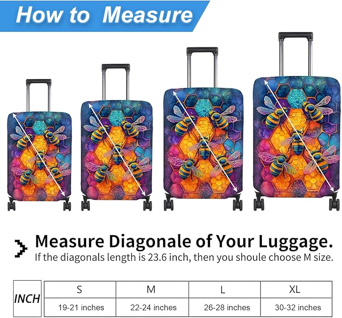 Luggage Cover Protector for 26-28 Inch Suitcases, TSA Approved Elastic Travel Suitcase Covers, Anti-Scratch Washable Luggage Sleeve for Carry On & Checked Bags, Illustration of Bees