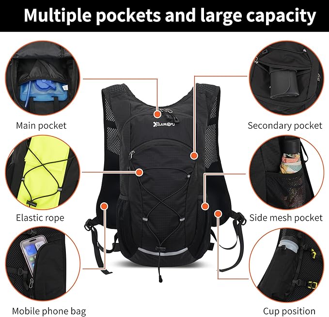 DOJUNS Hiking Backpack Lightweight Travel Backpack 20L Waterproof Hiking Daypacks Camping Backpack for Men Women (Black)