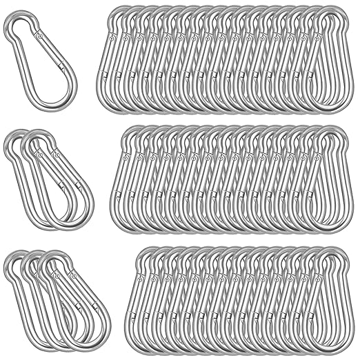 60PCS M6 Heavy Duty Carabiner Clip, 2.36Inch Snap Hook Quick Link Small Carabiner Clips,Spring Link Buckle for Fishing Camping Hammock Dog Leashes-260LBS Holding Capacity (Silver)