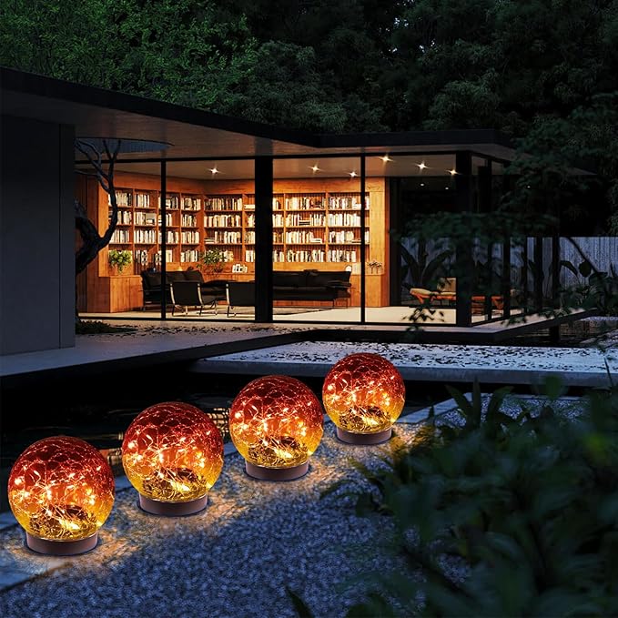 MLKNK Solar Globe Lights Outdoor Waterproof-Solar Balls-Solar Garden Lights-Orbs for Outside 4 Pack Cracked Glass Ball for Lawn Patio Yard Backyard Decorations