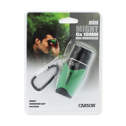 Carson MiniMight 6x18mm Pocket Monocular with Carabiner Clip, Green (MM-618CG)